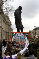 Winston Churchill statue is seen at peace demo